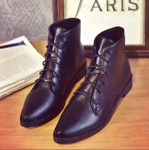 BLACK LEATHER LACE UP '"GEORGI" ANKLE BOOTIE